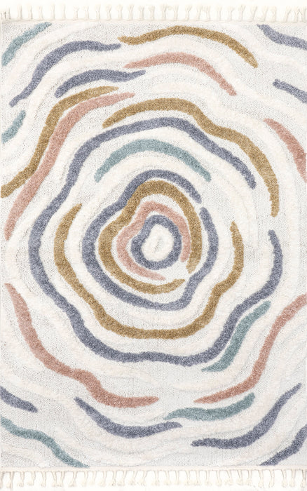 Floral Waves Kids Area Rug 120 cm Beige
