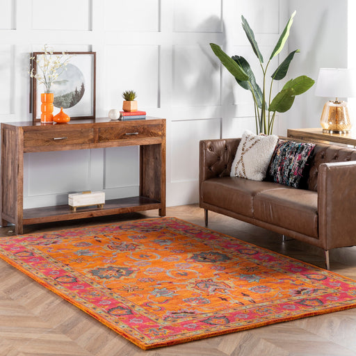 Floral Wool Area Teppe 160x230 cm i oransje farge