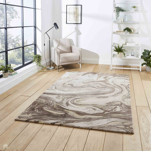 Florence 50031 Modern Abstract Metallic Marble Distressed Textured High-Density Soft Beige/Brown/Gold Rug