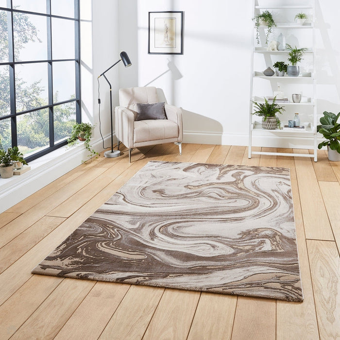 Florence 50031 Modern Abstract Metallic Marble Distressed Textured High-Density Soft Beige/Brown/Silver Rug