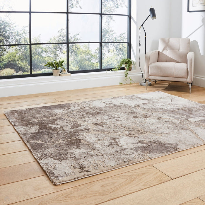 Florence 50032 Modern Abstract Metallic Alabaster Distressed Textured High-Density Soft Beige/Brown/Silver Rug