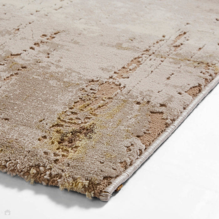 Florence 50034 Modern Abstract Metallic Distressed Textured High-Density Soft Beige/Brown/Gold Rug