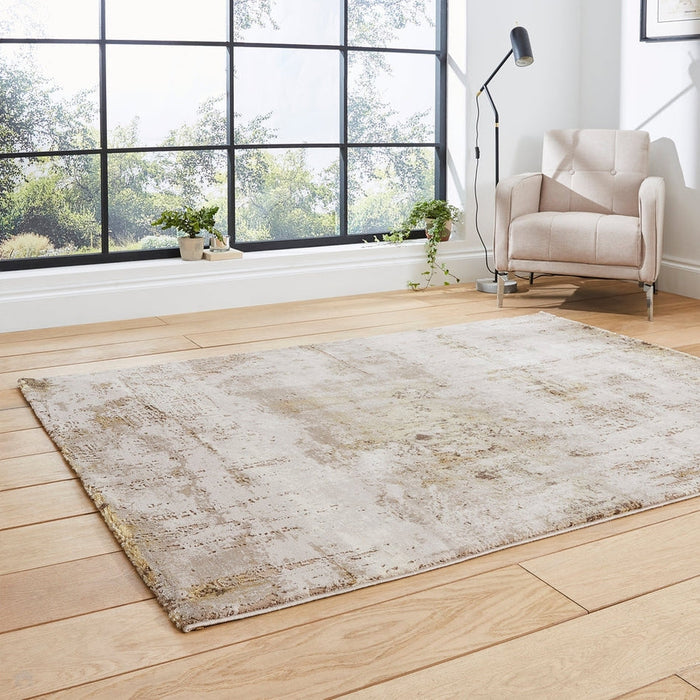 Florence 50034 Modern Abstract Metallic Distressed Textured High-Density Soft Beige/Brown/Gold Rug