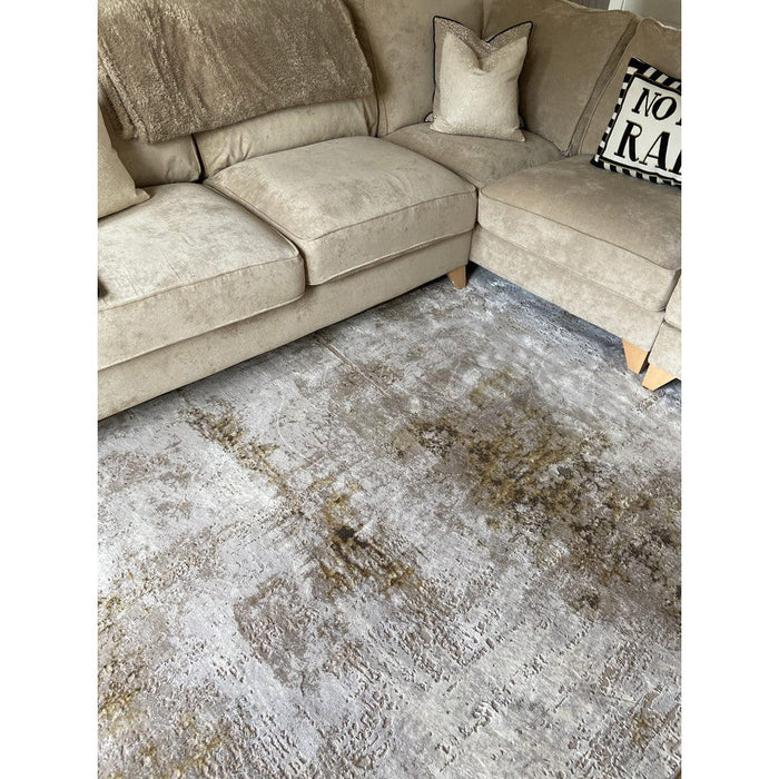 Florence 50034 Modern Abstract Metallic Distressed Textured High-Density Soft Beige/Brown/Gold Rug