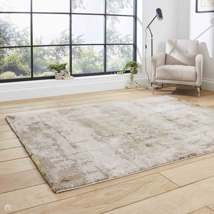 Florence 50034 Modern Abstract Metallic Distressed Textured High-Density Soft Beige/Brown/Gold Rug