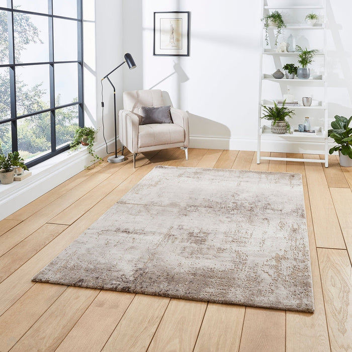 Florence 50034 Modern Abstract Metallic Distressed Textured High-Density Soft Beige/Brown/Silver Rug