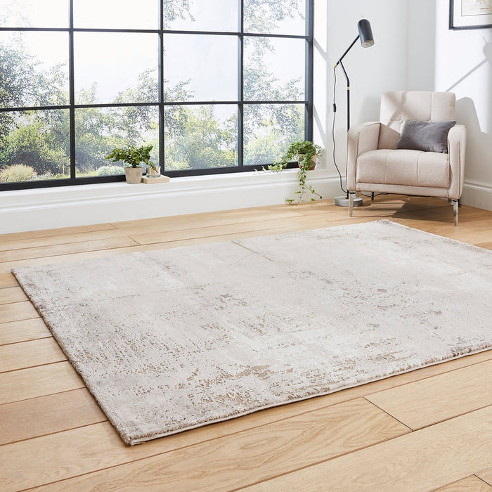 Florence 50034 Modern Abstract Metallic Distressed Textured High-Density Soft Beige/Brown/Silver Rug