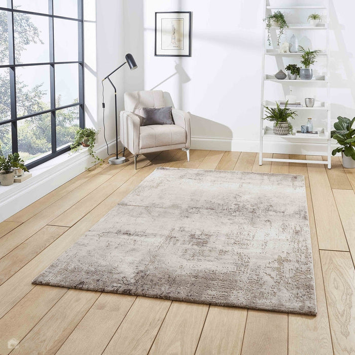 Florence 50034 Modern Abstract Metallic Distressed Textured High-Density Soft Beige/Brown/Silver Rug