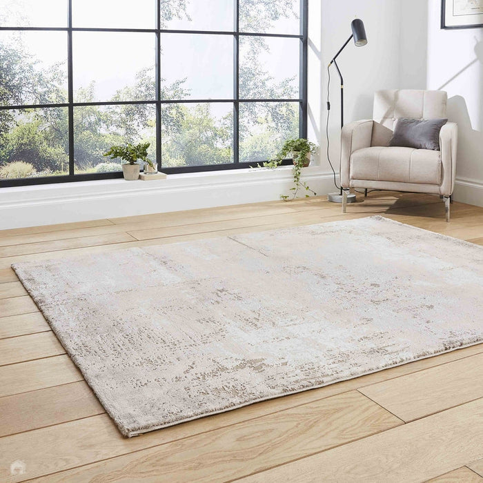 Florence 50034 Modern Abstract Metallic Distressed Textured High-Density Soft Beige/Brown/Silver Rug