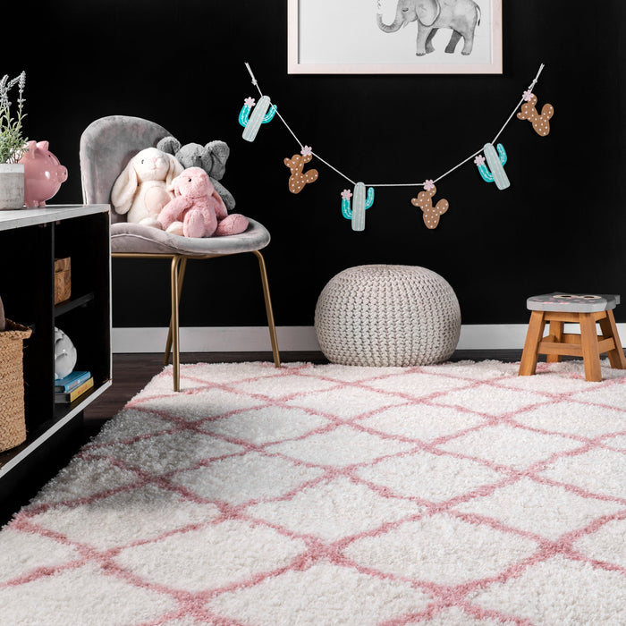 Fluffy Shag Area Rug in Baby Pink for Cozy Spaces