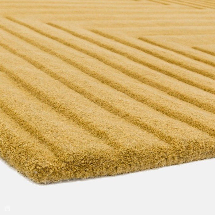 Form Modern Geometric Plain Linear High-Density Heavyweight Hand Carved Wool 3D Hi-Low Ridged Ochre Rug