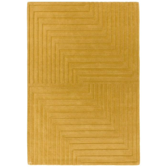 Form Modern Geometric Plain Linear High-Density Heavyweight Hand Carved Wool 3D Hi-Low Ridged Ochre Rug