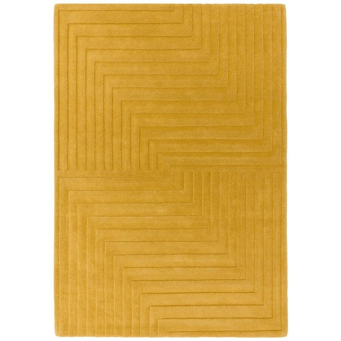 Form Modern Geometric Plain Linear High-Density Heavyweight Hand Carved Wool 3D Hi-Low Ridged Ochre Rug