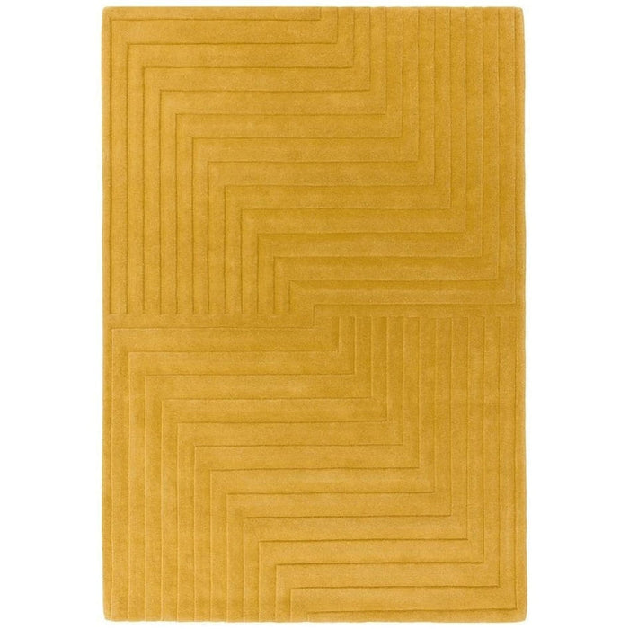 Form Modern Geometric Plain Linear High-Density Heavyweight Hand Carved Wool 3D Hi-Low Ridged Ochre Rug