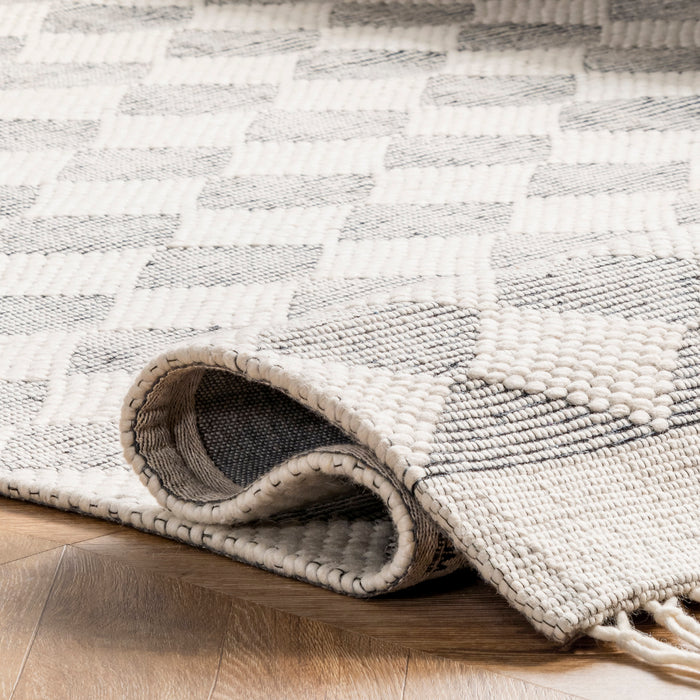 Fractal Diamond Wool Area Rug 152Cm Grey