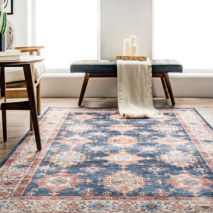 Francesca Washable Navy Area Rug for Busy Homes