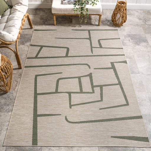 Frankie Zen Lined Rug for Indoor and Outdoor Use Green 150x240 cm