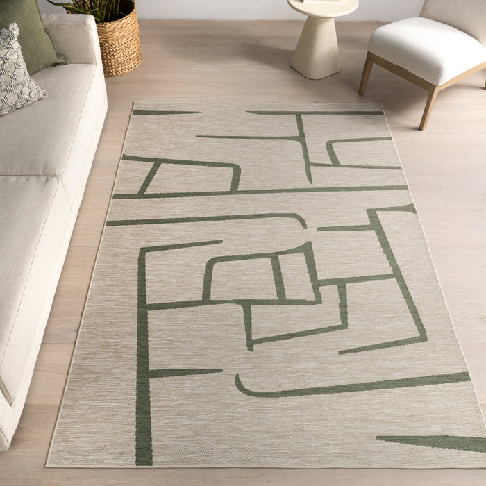 Frankie Zen Lined Rug for Indoor and Outdoor Use Green 150x240 cm