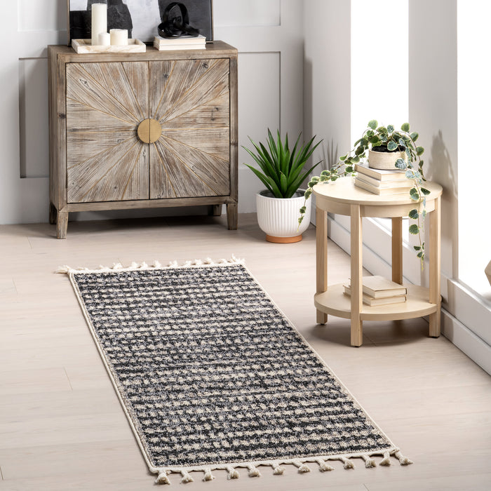 Freckled Stripes Tassel Area Rug 160x230 cm Grey