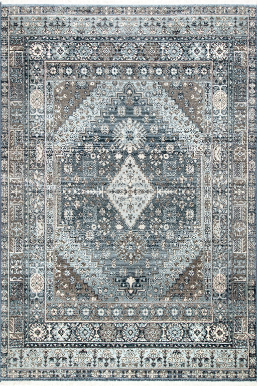 Tappeto a medaglione con frange 152x244 cm Azzurro