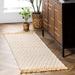 Fringed Beige Area Rug With Crosshatch Pattern 160x230 cm