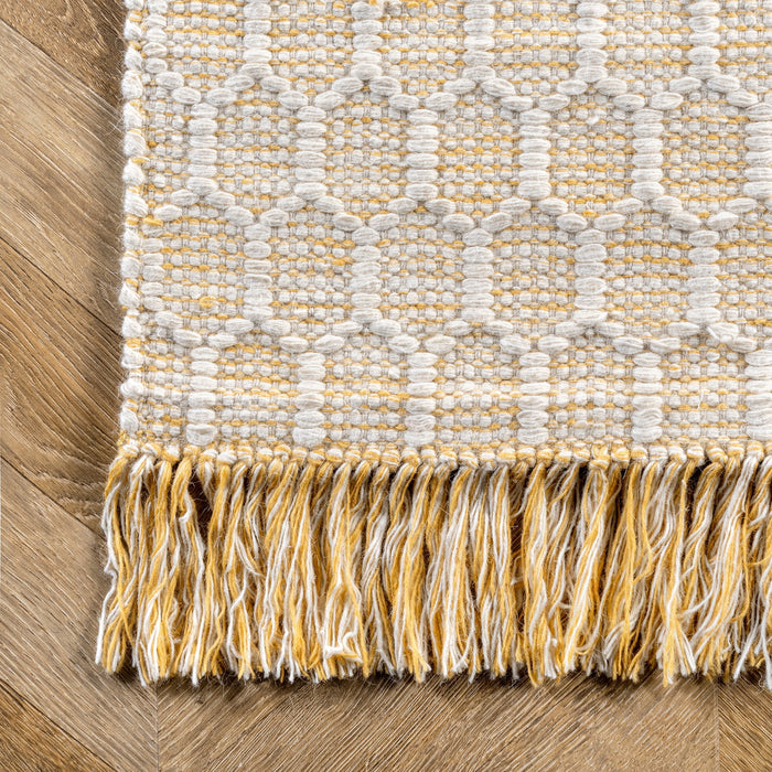 Fringed Beige Area Rug With Crosshatch Pattern 160x230 cm