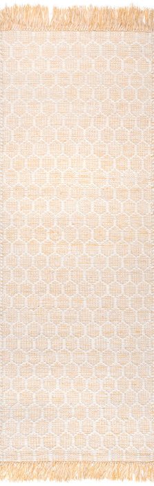 Fringed Beige Area Rug With Crosshatch Pattern 160x230 cm