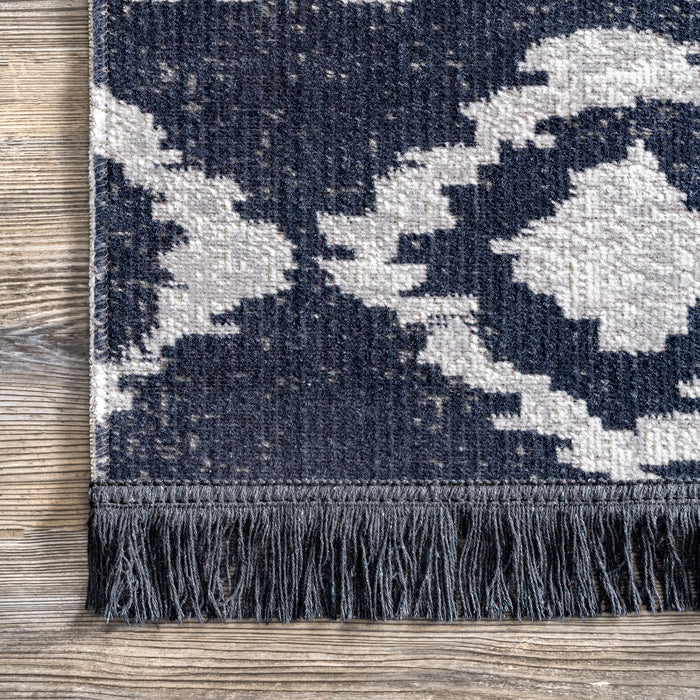Fringed Blue Diamond Indoor Outdoor Area Rug 150x200 cm