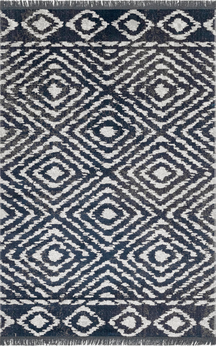 Fringed Blue Diamond Indoor Outdoor Area Rug 150x200 cm