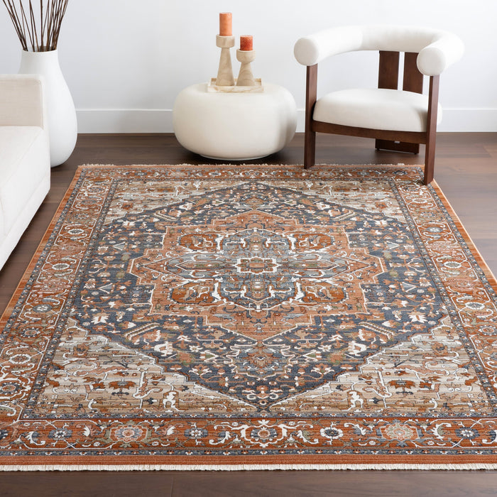 Fringed Medallion Area Rug in Rust 160 cm