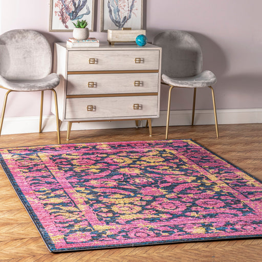 Fuchsia Herati Area Rug with Timeless Design