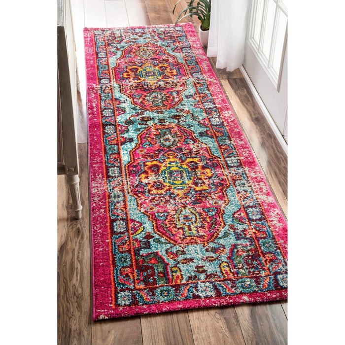 Fuchsia Mosaic Medallion Area Rug 120x180 cm