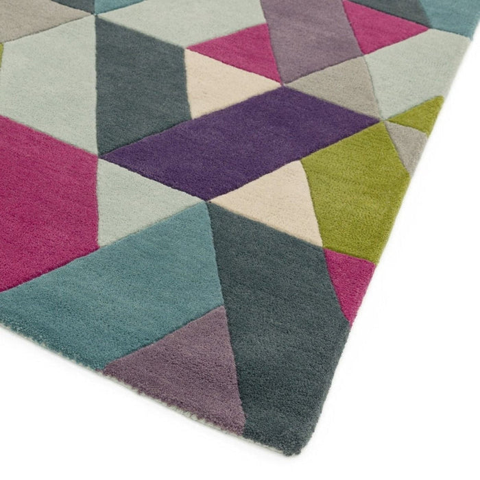 Funk Chevron Modern Geometric High-Density Heavyweight Hand-Woven Wool Blue/Green Multicolour Rug