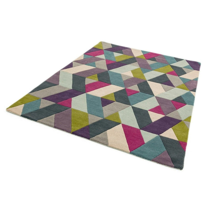 Funk Chevron Modern Geometric High-Density Heavyweight Hand-Woven Wool Blue/Green Multicolour Rug