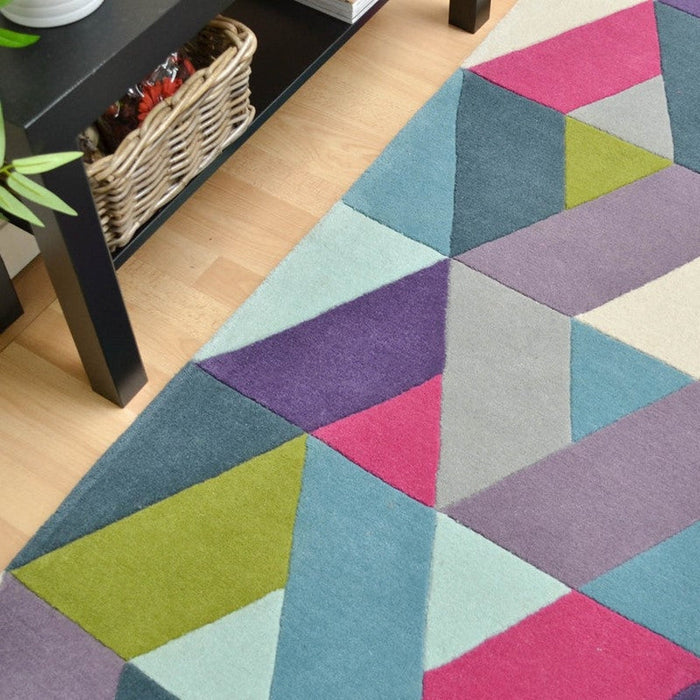 Funk Chevron moderne geometrische zwaargewicht handgeweven wollen blauw/groene veelkleurige loper met hoge dichtheid