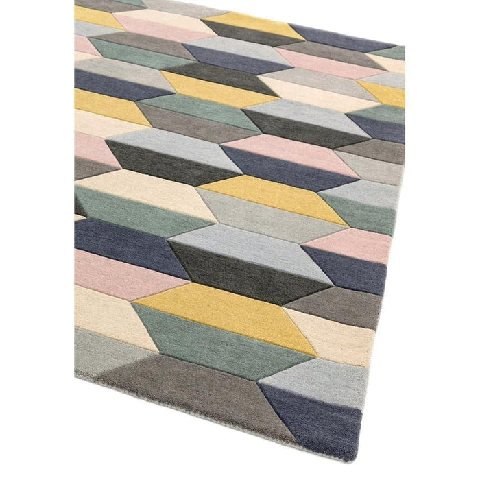 Funk Honeycomb Modern Geometric High-Density Heavyweight Hand-Woven Wool Pastel Multicolour Rug