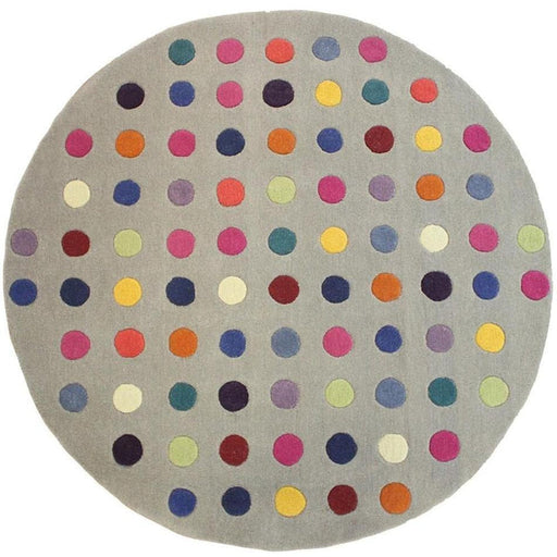 Funk Spotty modern geometrisch zwaargewicht handgeweven wollen grijs/veelkleurig rond vloerkleed