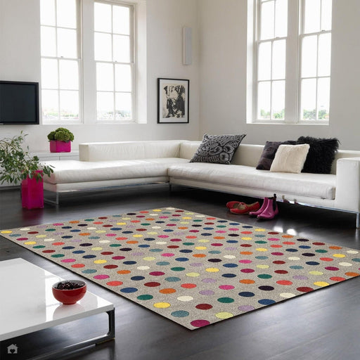 Funk Spotty Modern Geometric High-Density Heavyweight Hand-Woven Wool Grey/Multicolour Rug