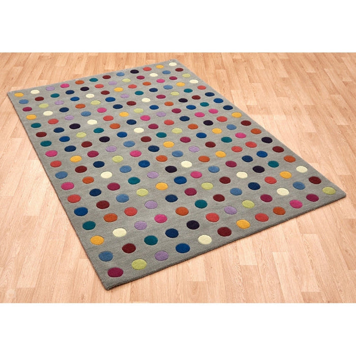 Funk Spotty Modern Geometric High-Density Heavyweight Hand-Woven Wool Grey/Multicolour Rug