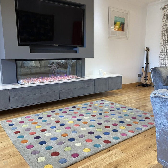 Funk Spotty Modern Geometric High-Density Heavyweight Hand-Woven Wool Grey/Multicolour Rug