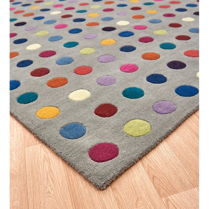 Funk Spotty Modern Geometric High-Density Heavyweight Hand-Woven Wool Grey/Multicolour Rug