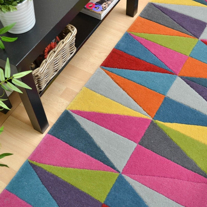 Funk Triangles Moderne geometrische zwaargewicht handgeweven wollen veelkleurige loper met hoge dichtheid