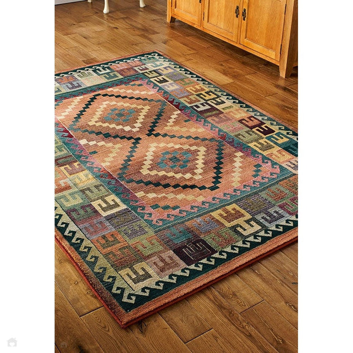 Gabbeh 51 C Traditional Persian Tribal Ethnic Pattern Print Multicolour/Brown/Green/Terracotta/Rust/Beige/Pink/Purple Rug