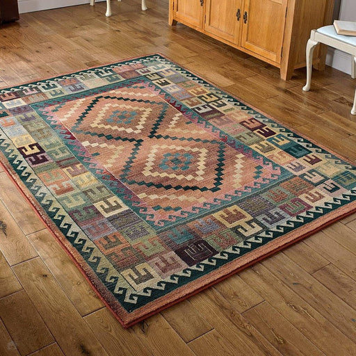 Gabbeh 51 C Traditional Persian Tribal Ethnic Pattern Print Multicolour/Brown/Green/Terracotta/Rust/Beige/Pink/Purple Rug