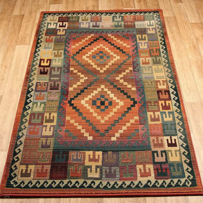 Gabbeh 51 C Traditional Persian Tribal Ethnic Pattern Print Multicolour/Brown/Green/Terracotta/Rust/Beige/Pink/Purple Rug