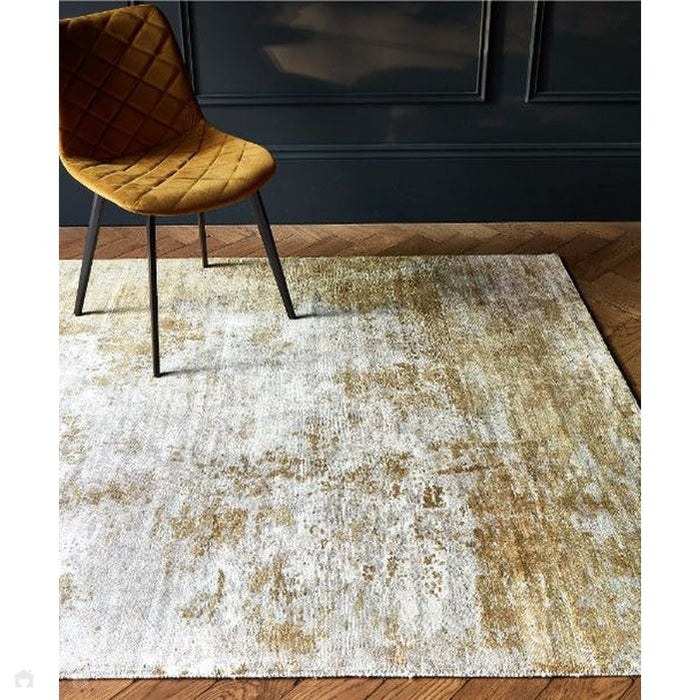 Gatsby Modern Abstract Distressed Metallic Shimmer Hand-Woven Textured Printed Viscose Flatweave Autumn Yellow/Cream/Gold Rug