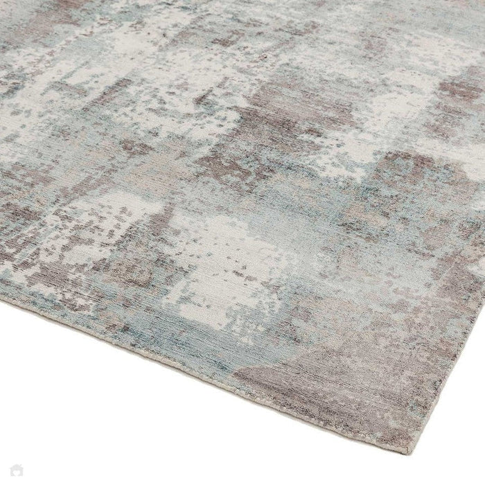 Gatsby Modern Abstract Distressed Metallic Shimmer Hand-Woven Textured Printed Viscose Flatweave Blue/Grey/Cream Rug