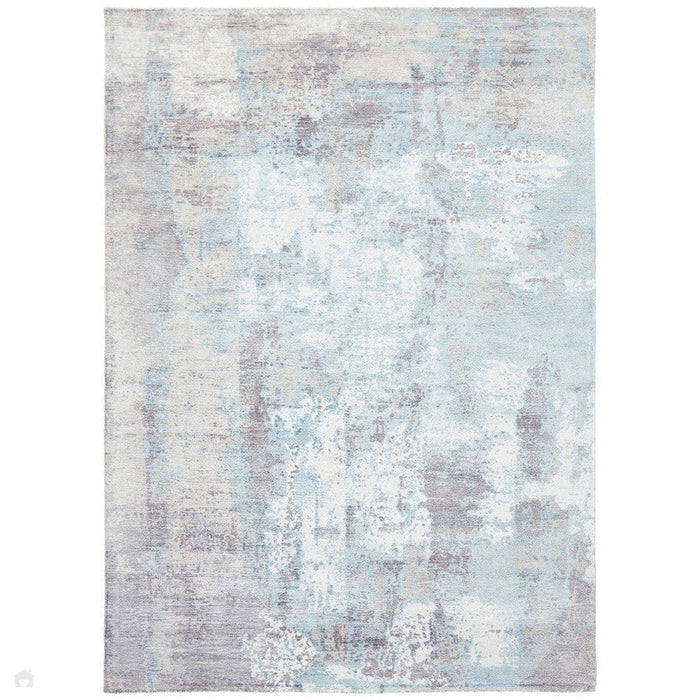 Gatsby Modern Abstract Distressed Metallic Shimmer Hand-Woven Textured Printed Viscose Flatweave Blue/Grey/Cream Rug