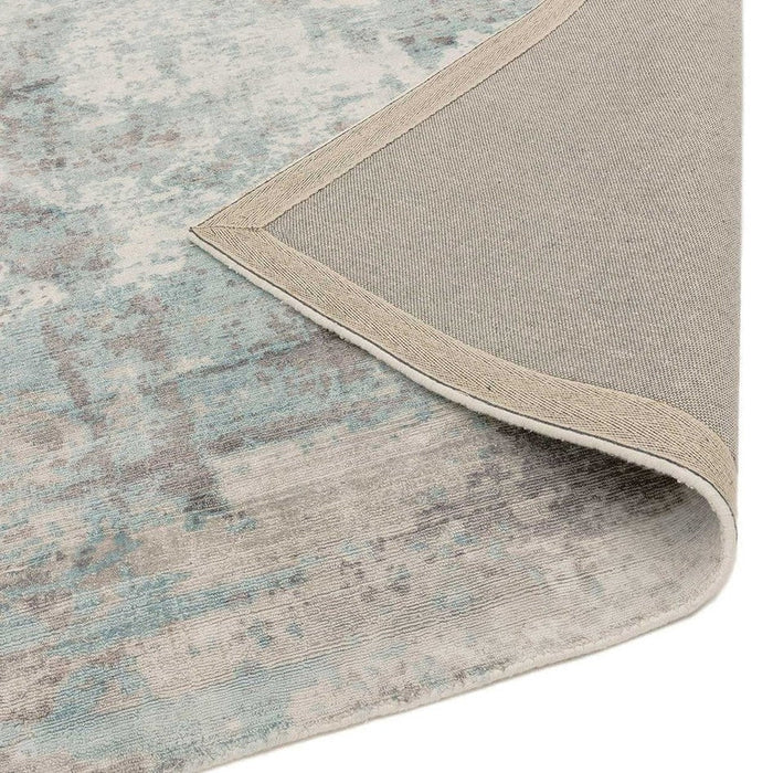 Gatsby Modern Abstract Distressed Metallic Shimmer Hand-Woven Textured Printed Viscose Flatweave Blue/Grey/Cream Rug