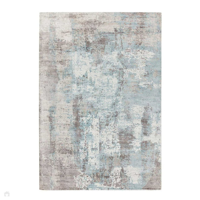 Gatsby Modern Abstract Distressed Metallic Shimmer Hand-Woven Textured Printed Viscose Flatweave Blue/Grey/Cream Rug